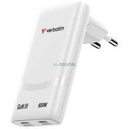 Verbatim Fold n Go mains charger GaN 65W white 32355
