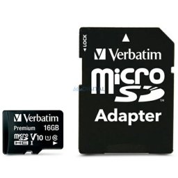 Verbatim 16GB microSDHC Card V10 + Adapter black 44082