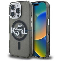Karl Lagerfeld IML Glitter Karl & Choupette Sketch Logo MagSafe Case for iPhone 16 Pro Max Black