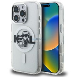 Karl Lagerfeld IML Glitter Karl & Choupette Sketch Logo MagSafe Case for iPhone 16 Pro transparent