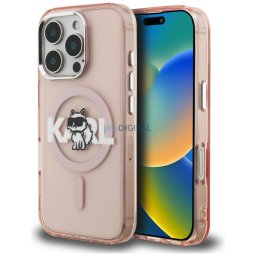 Case Karl Lagerfeld IML Choupette Sketch Logo MagSafe for iPhone 16 Pro pink