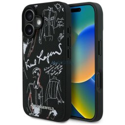 Case Karl Lagerfeld Grained Pattern & Logo MagSafe for iPhone 16 black
