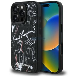 Case Karl Lagerfeld Grained Pattern & Logo MagSafe for iPhone 16 Pro black