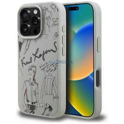 Case Karl Lagerfeld Grained Pattern & Logo MagSafe for iPhone 16 Pro grey