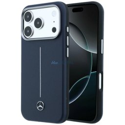 Case Mercedes Leather Semi Wrap Iconic Line MagSafe for iPhone 17 Pro navy