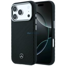 Case Mercedes Leather Semi Wrap Wood Effect MagSafe for iPhone 17 Pro Max black