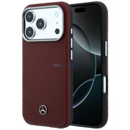 Case Mercedes Leather Semi Wrap Wood Effect MagSafe for iPhone 17 Pro Max red