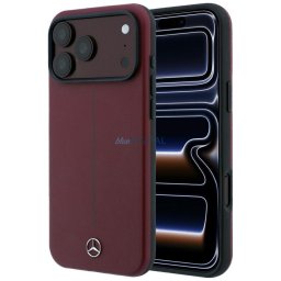 Case Mercedes Leather Semi Wrap Iconic Line MagSafe for iPhone 18 Pro Max / 17 Pro Max burgundy