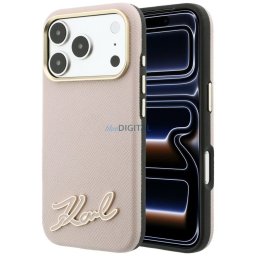 Case Karl Lagerfeld Grained with Resin Signature Logo MagSafe for iPhone 18 Pro / 17 Pro pink
