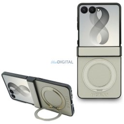 Guess Magnetic Ring Stand Grained Classic Logo MagSafe case for Samsung Galaxy Z Flip8 beige