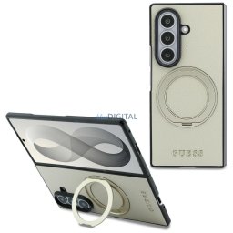 Case Guess Magnetic Ring Stand Grained Classic Logo MagSafe for Samsung Galaxy Z Fold8 Ultra beige