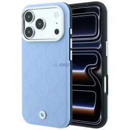 Case BMW Sign Deboss Quilted Metal Logo MagSafe for iPhone 18 Pro / 17 Pro blue