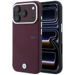 Case BMW Sign Inclined Deboss Letters MagSafe for iPhone 18 Pro Max / 17 Pro Max burgundy