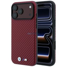 BMW M Carbon Metal Logo MagSafe Case for iPhone 18 Pro / 17 Pro Burgundy