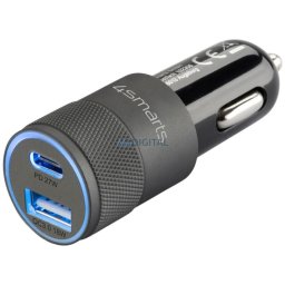 Car Charger 4smarts Charger Rapid+ 27W Quick Charge PD grey black