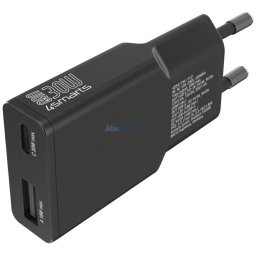 Wall charger 4smarts FlatPlug Duos 30W GaN USB-C/USB-A black