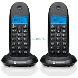Set of Motorola C1002CB+ cordless landline phones black 2 psc.