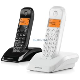 Set of Motorola S1202 cordless landline phones 2 pcs. black white