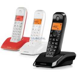 Set of Motorola S1203 cordless landline phones 3 pcs. black white red