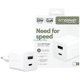 Mains charger empower by PanzerGlass Turbo 35W USB-C USB-A silver-white
