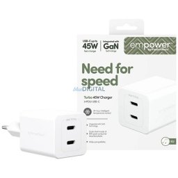 Mains charger empower by PanzerGlass Turbo 45W 2x USB-C silver-white