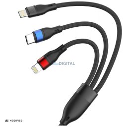3MK Hyper Cable N-SERIES 3-in-1 USB-A to USB-C/USB-Micro/Lightning QC 3.0 1.2m Cable Black