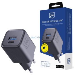 Wall charger 3MK Hyper Charger PD 33W GaN QC4+ PPS AFC FCP SCP USB-A + USB-C black