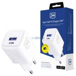 Wall charger 3MK Hyper Charger PD 33W GaN QC4+ PPS AFC FCP SCP USB-A + USB-C white