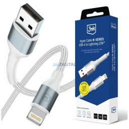 Cable 3MK Hyper Cable N-SERIES USB-A to Lightning 1m QC 3.0 5V/2.4A 12W White