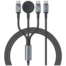 Cable USAMS Huan Series 3-in-1 z ładowarką indukcyjną 72W do USB-C tarnish