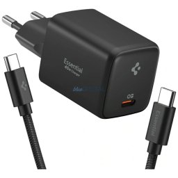 Wall charger Spigen Essential EE451EU 45W USB-C + cable USB-C/USB-C black