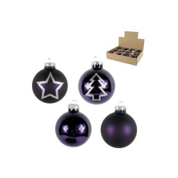 12 db-os karácsonyi dísz szett PURPLE JOY üveg 7,5 cm, lila