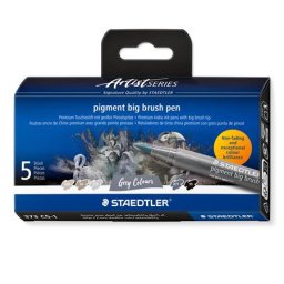 STAEDTLER Ecsetirón készlet, STAEDTLER "Pigment big brush 373", 5 különböző szürke és fekete árnyalat