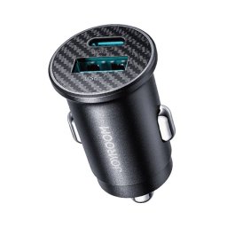 JOYROOM autós töltő USB+Type-C aljzat (15W, PD gyorstöltő, mini, karbon minta) FEKETE