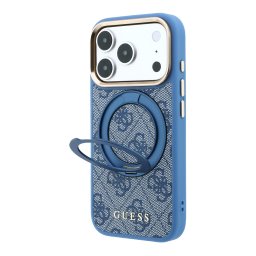 Guess PU 4G Ring Stand Apple iPhone 18 Pro Max / iPhone 17 Pro Max hátlap tok kitámasztóval, MagSafe, kék-arany