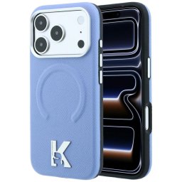 Karl Lagerfeld Grained Embossed Ring & Kameo Logo Apple iPhone 18 Pro / 17 Pro tok, MagSafe, kék-ezüst