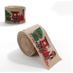 Karácsonyi szalag CHRISTMAS TRAIN 6,3 cm x 2 m, bézs