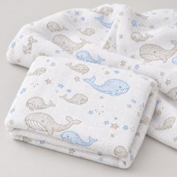 Mintás Cseh textil pelenka, textilpelenka sűrű szövésű, super soft, fehér 70x70 cm - Kék bálna 1 DARAB