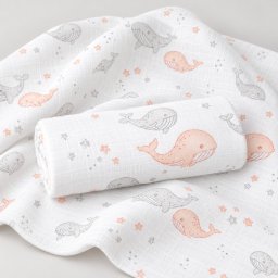 Mintás Cseh textil pelenka, textilpelenka sűrű szövésű, super soft, fehér 70x70 cm - Barack bálna 1 DARAB