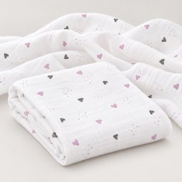 Mintás Cseh textil pelenka, textilpelenka sűrű szövésű, super soft, fehér 70x70 cm - Lila szívecske 1 DARAB