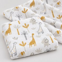 Mintás Cseh textil pelenka, textilpelenka sűrű szövésű, super soft, fehér 70x70 cm - Zsiráf és elefánt 1 DARAB