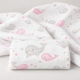 Mintás Cseh textil pelenka, textilpelenka sűrű szövésű, super soft, fehér 70x70 cm - Pink bálna 1 DARAB