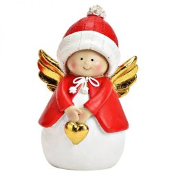 Angyalka piros ruhában, arany szárnnyal - 12 cm - poliresin