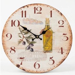 Olivás falióra - fa - 28 cm - olivabogyós, olivaolajüveg