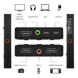 j5create JVA06, Fekete, USB 3.2 Gen 1 (3.1 Gen 1), 1920 x 1080 pixelek, USB, Digitális kamera, Játékkonzol, PC, 16:9