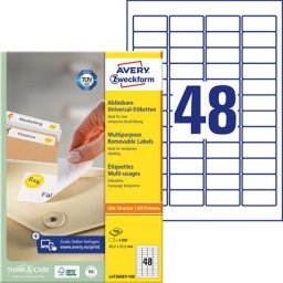 AVERY ZWECKFORM Etikett, univerzális, eltávolítható, 45,7x21,2 mm, AVERY ZWECKFORM, 4800 etikett/csomag