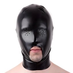 LateXcite Latex maszk perforlt szemmel, hts cipzr fekete 0,4 mm