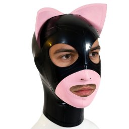 Latex macskapofa kapucni fekete-pink 0,4 mm vastag, htul cipzrral