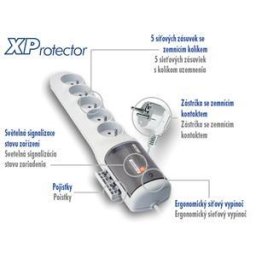 ACAR XProtector/3m 5x220V fehér elosztó panel ACAR XProtector/3m 5x220V fehér