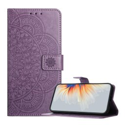 Tok álló, bőr hatású (FLIP, oldalra nyíló, asztali tartó, bankkártya tartó, kézpánt, mandala) LILA